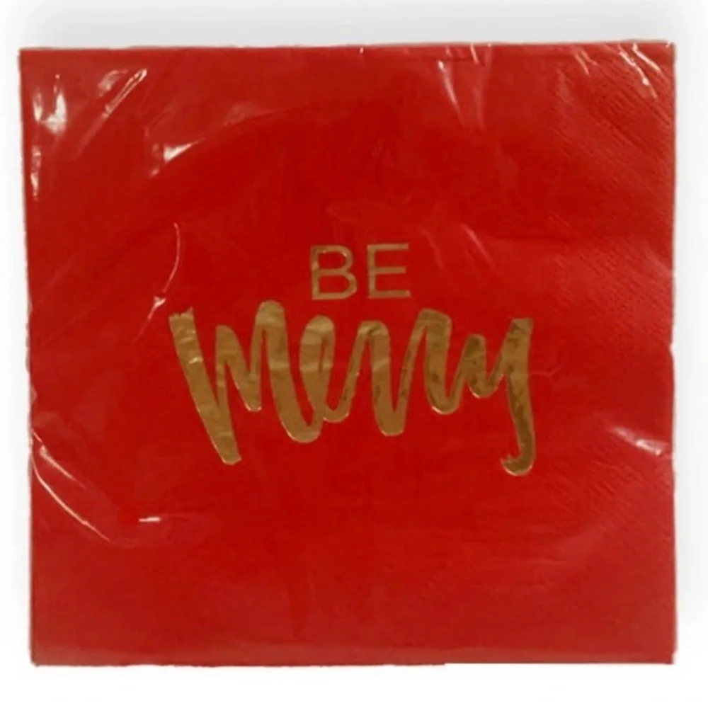 30ct Be Merry Napkins - Red and Gold Script